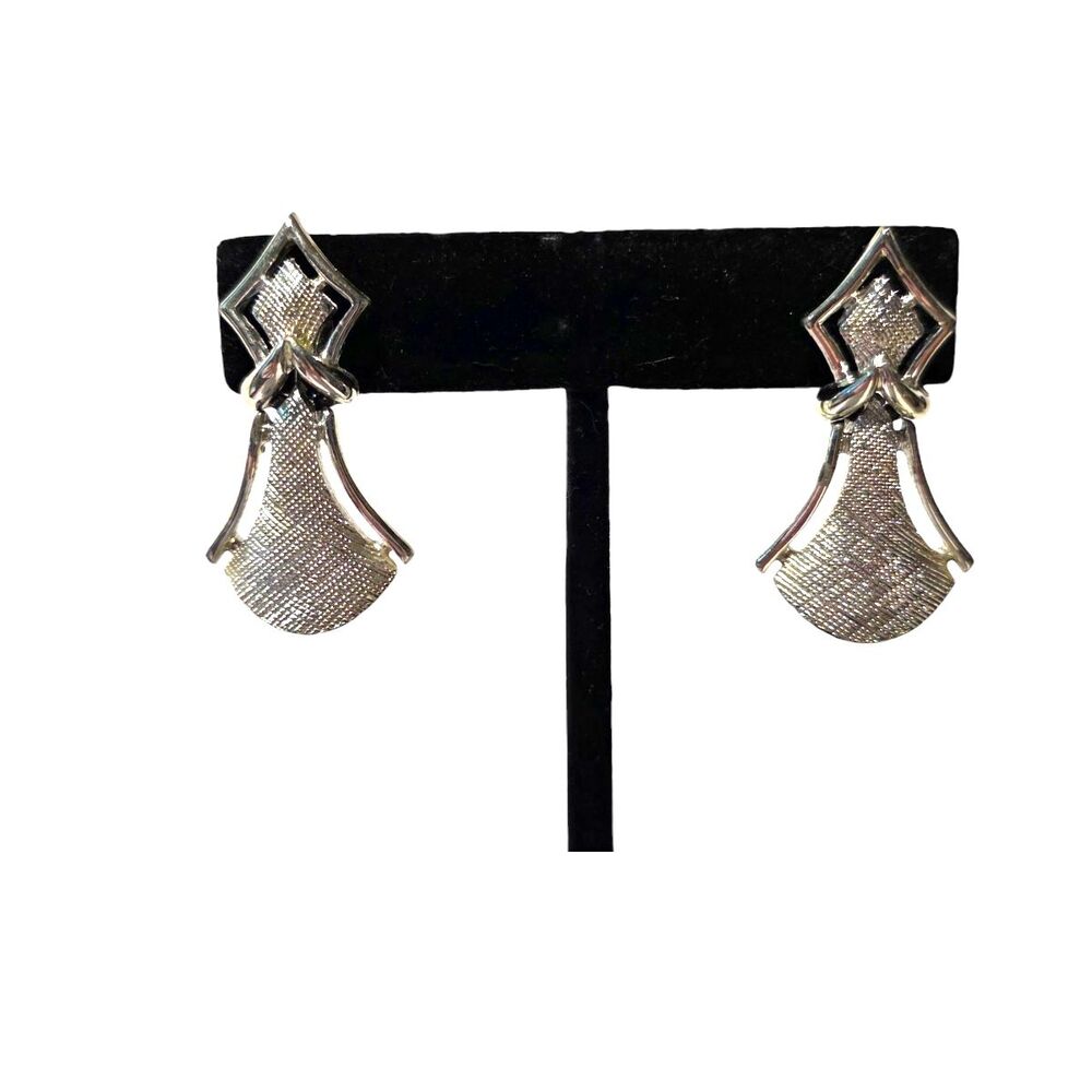 CORO Signed Brushed Silver-Tone Earrings Screw-on Vintage